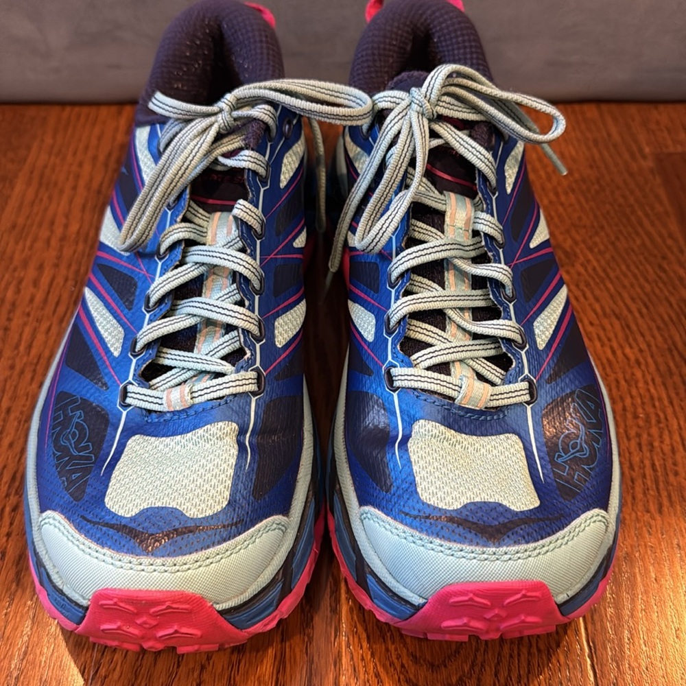 Hoka One One Vibrant Blue and Pink Athletic Shoes - Picture 5 of 13